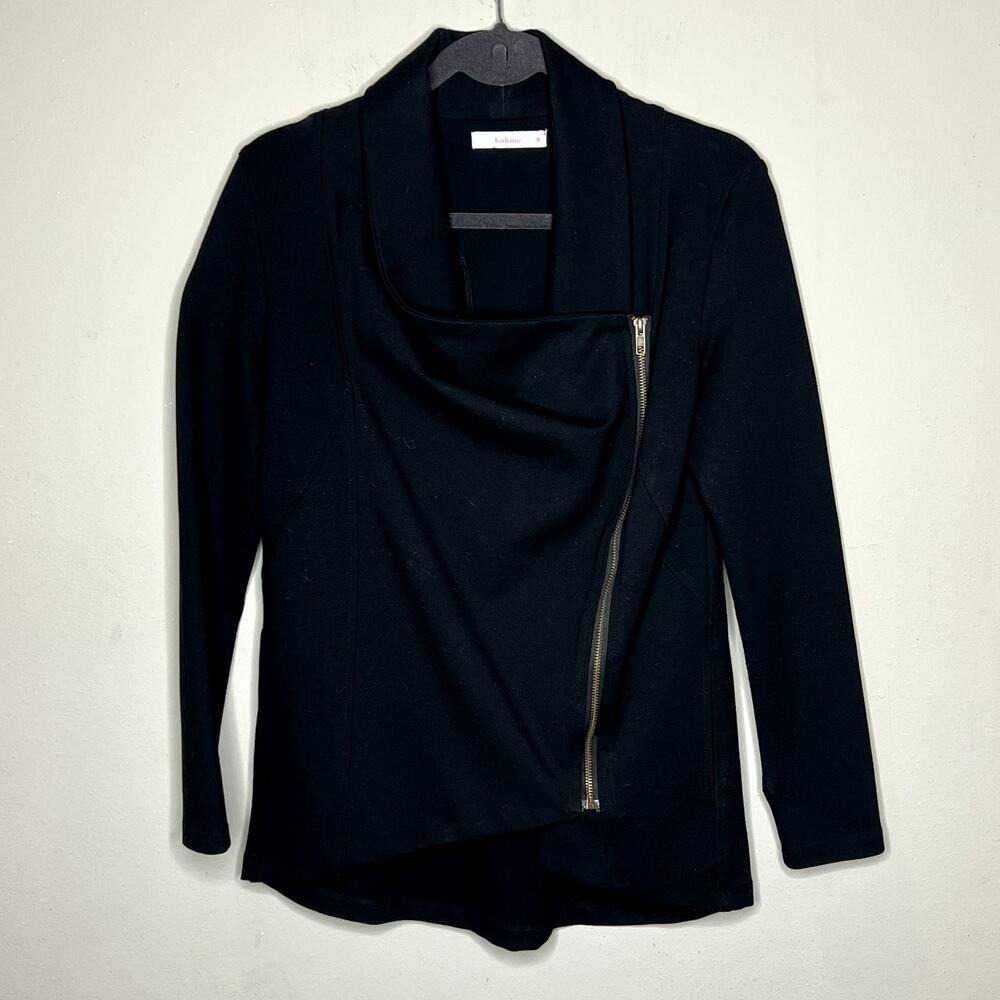 Bohme Asymmetric Zip Jacket Womens Size S Black Draped Shawl Collar Moto Style